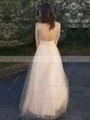 A-line Scoop Neck Tulle Floor-length Beading Prom Dresses #Favs020104502