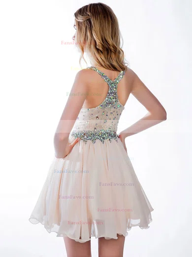 A-line V-neck Lace Chiffon Short/Mini Ruffles Homecoming Dresses #Favs02016363