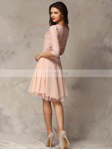 A-line Scoop Neck Lace Chiffon Tulle Short/Mini Appliques Lace Prom Dresses #Favs02018178