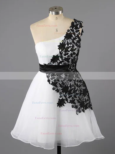 A-line One Shoulder Lace Chiffon Tulle Short/Mini Appliques Lace Homecoming Dresses #Favs02042082