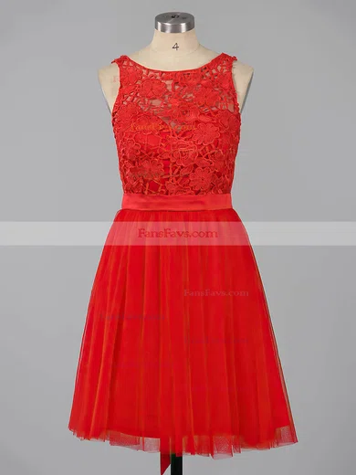 A-line Scoop Neck Lace Tulle Short/Mini Sashes / Ribbons Backless Sweet Homecoming Dresses #Favs020100826