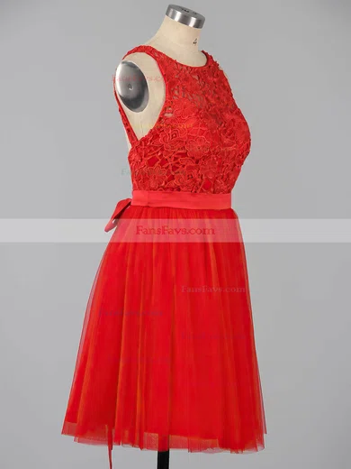 A-line Scoop Neck Lace Tulle Short/Mini Sashes / Ribbons Backless Sweet Homecoming Dresses #Favs020100826