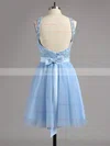 A-line Scoop Neck Lace Tulle Short/Mini Sashes / Ribbons Backless Sweet Homecoming Dresses #Favs020100826
