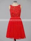 A-line Scoop Neck Lace Tulle Short/Mini Sashes / Ribbons Backless Sweet Homecoming Dresses #Favs020100826