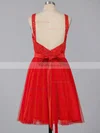 A-line Scoop Neck Lace Tulle Short/Mini Sashes / Ribbons Backless Sweet Homecoming Dresses #Favs020100826