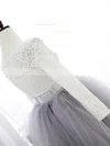 Sweet A-line Scalloped Neck Lace Tulle Knee-length Sashes / Ribbons Long Sleeve Prom Dresses #Favs020102849