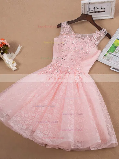A-line Scoop Neck Lace Tulle Short/Mini Beading Pretty Prom Dresses #Favs020102854