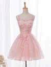 A-line Scoop Neck Lace Tulle Short/Mini Beading Pretty Prom Dresses #Favs020102854