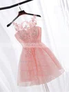 A-line Scoop Neck Lace Tulle Short/Mini Beading Pretty Prom Dresses #Favs020102854
