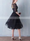 Black A-line Scoop Neck Lace Tulle Knee-length Sashes / Ribbons 1/2 Sleeve Simple Prom Dresses #Favs020102872