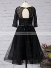 Black A-line Scoop Neck Lace Tulle Knee-length Sashes / Ribbons 1/2 Sleeve Simple Prom Dresses #Favs020102872