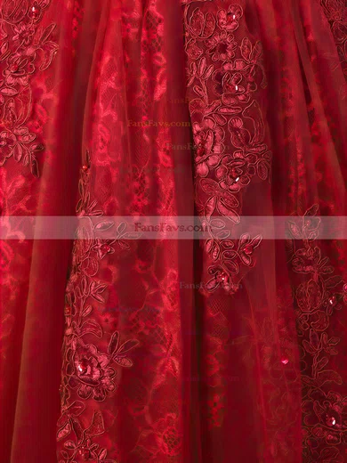 A-line Scoop Neck Tea-length Tulle Prom Dresses with Appliques Lace Sashes #Favs020103698