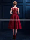A-line Scoop Neck Tea-length Tulle Prom Dresses with Appliques Lace Sashes #Favs020103698