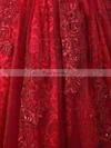 A-line Scoop Neck Tea-length Tulle Prom Dresses with Appliques Lace Sashes #Favs020103698