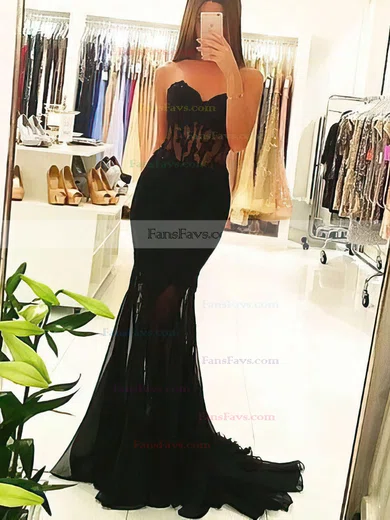 Trumpet/Mermaid Sweetheart Tulle Sweep Train Appliques Lace Prom Dresses #Favs020104518