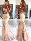 Trumpet/Mermaid Sweetheart Tulle Sweep Train Appliques Lace Prom Dresses #Favs020104518