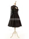 Elegant A-line Scoop Neck Lace Tulle Silk-like Satin Knee-length Long Sleeve Black Homecoming Dresses #Favs020102516