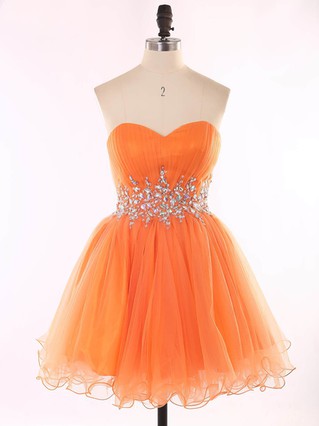Girls Orange Sweetheart Organza Beading Short/Mini Prom Dresses #Favs020101625 Girls Orange Sweetheart Organza Beading Short/Mini Prom Dresses #Favs020101625