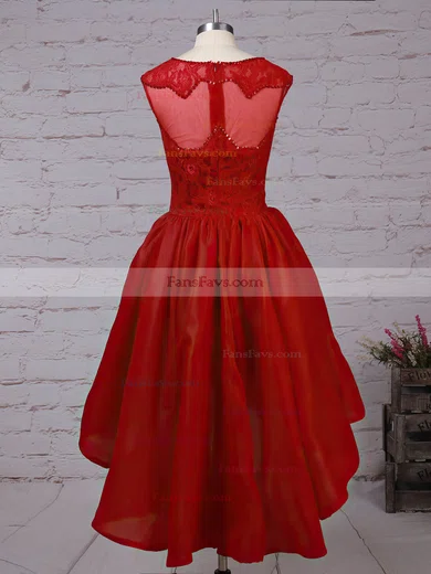 A-line Scoop Neck Asymmetrical Organza Prom Dresses with Lace Sequins #Favs020102825