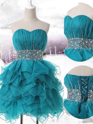 Short/Mini Dark Green Organza Beading Sweetheart Prom Dress #Favs02019707 Short/Mini Dark Green Organza Beading Sweetheart Prom Dress #Favs02019707