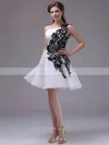 One Shoulder Short/Mini Inexpensive Organza with Black Appliques Prom Dress #Favs02042244