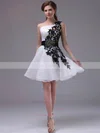 One Shoulder Short/Mini Inexpensive Organza with Black Appliques Prom Dress #Favs02042244