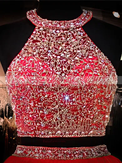 A-line Scoop Neck Short/Mini Organza Tulle Prom Dresses with Beading #Favs020102528