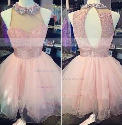 Scoop Neck White Organza Tulle Sashes / Ribbons and Beading A-line Prom Dress #Favs02018663