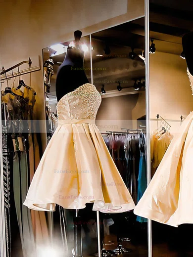 A-line Sweetheart Satin Short/Mini Pearl Detailing Popular Prom Dresses #Favs020102464