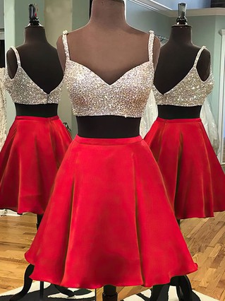 Fashion A-line V-neck Satin Short/Mini Crystal Detailing Two Piece Homecoming Dresses #Favs020102541 Fashion A-line V-neck Satin Short/Mini Crystal Detailing Two Piece Homecoming Dresses #Favs020102541
