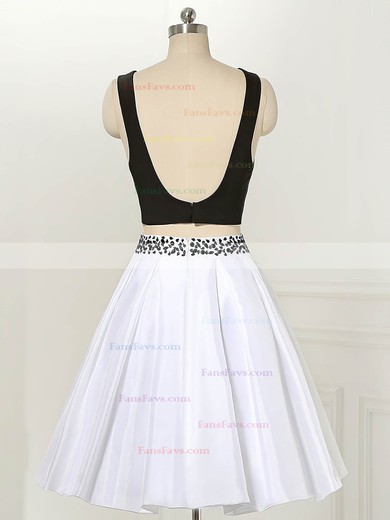 Simple A-line Scoop Neck Satin Short/Mini Beading Two Piece Backless Prom Dresses #Favs020103012