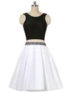 Simple A-line Scoop Neck Satin Short/Mini Beading Two Piece Backless Prom Dresses #Favs020103012