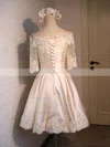 Ball Gown Off-the-shoulder Satin Short/Mini Appliques Lace 1/2 Sleeve New Prom Dresses #Favs020103039