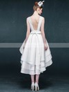 A-line Scoop Neck Satin Asymmetrical Sashes / Ribbons Prom Dresses #Favs020105382