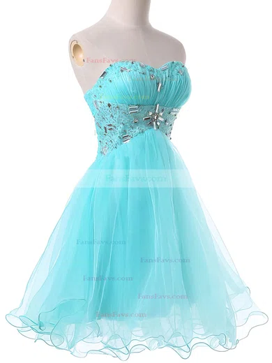 A-line Sweetheart Satin Organza Short/Mini Beading Homecoming Dresses #Favs02051736
