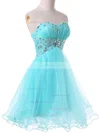 A-line Sweetheart Satin Organza Short/Mini Beading Homecoming Dresses #Favs02051736