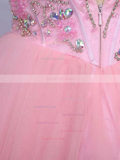 High Neck Pink Satin Tulle Beading Short/Mini Cute Prom Dresses #Favs020101623