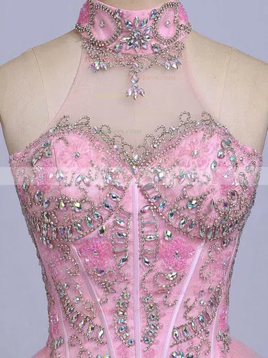 High Neck Pink Satin Tulle Beading Short/Mini Cute Prom Dresses #Favs020101623