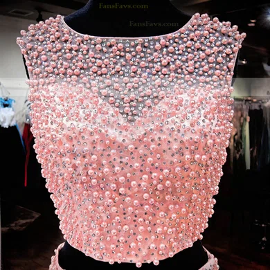 Pretty A-line Scoop Neck Satin Tulle Short/Mini Crystal Detailing Two Piece Prom Dresses #Favs020102480