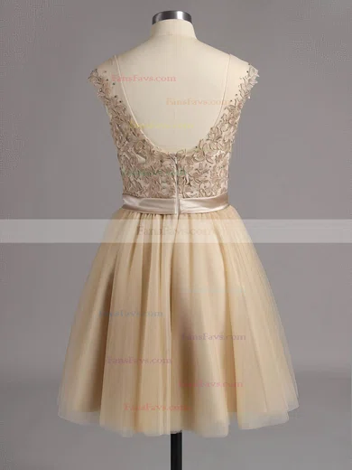 A-line Scoop Neck Satin Tulle Short/Mini Appliques Lace Homecoming Dresses #Favs02016005
