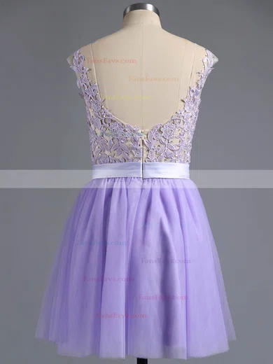 A-line Scoop Neck Satin Tulle Short/Mini Appliques Lace Homecoming Dresses #Favs02016005