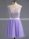 A-line Scoop Neck Satin Tulle Short/Mini Appliques Lace Homecoming Dresses #Favs02016005