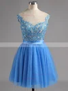A-line Scoop Neck Satin Tulle Short/Mini Appliques Lace Homecoming Dresses #Favs02016005