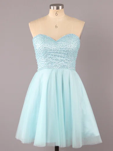 A-line Sweetheart Short/Mini Satin Tulle Prom Dresses with Pearl Detailing #Favs02016340