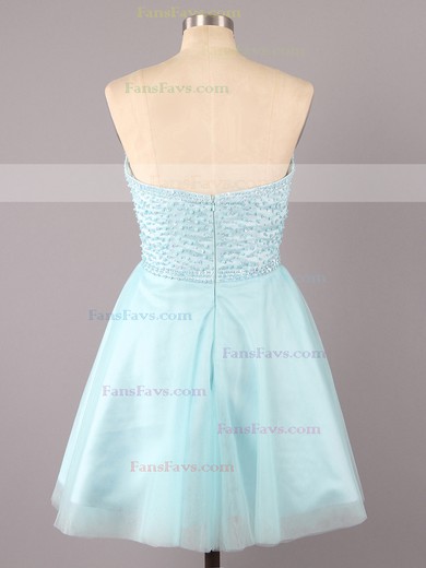 A-line Sweetheart Short/Mini Satin Tulle Prom Dresses with Pearl Detailing #Favs02016340