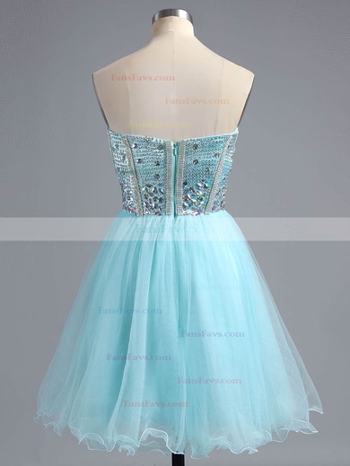 A-line Sweetheart Satin Tulle Short/Mini Ruffles Homecoming Dresses #Favs02016385