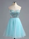 A-line Sweetheart Satin Tulle Short/Mini Ruffles Homecoming Dresses #Favs02016385
