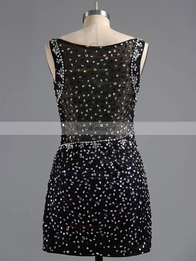 Sheath/Column V-neck Satin Tulle Short/Mini Beading Homecoming Dresses #Favs02017081