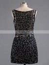Sheath/Column V-neck Satin Tulle Short/Mini Beading Homecoming Dresses #Favs02017081
