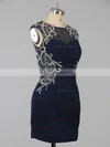 Dark Navy Sheath/Column Scoop Neck Silk-like Satin Short/Mini Beading Open Back Homecoming Dresses #Favs020101761